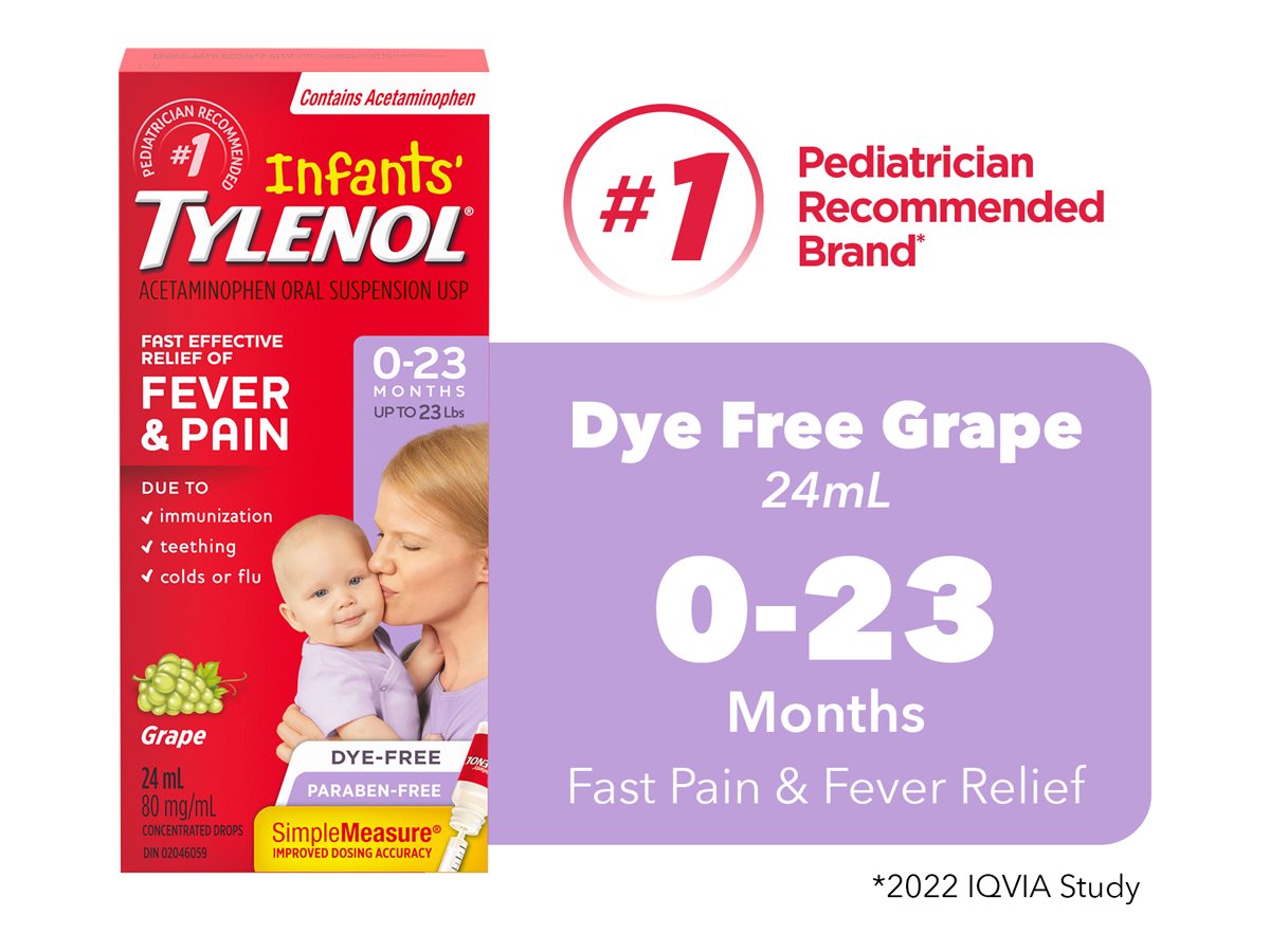 Tylenol* Infants Fever & Pain Relief Concentrated Drops - Dye Free Grape - 24ml