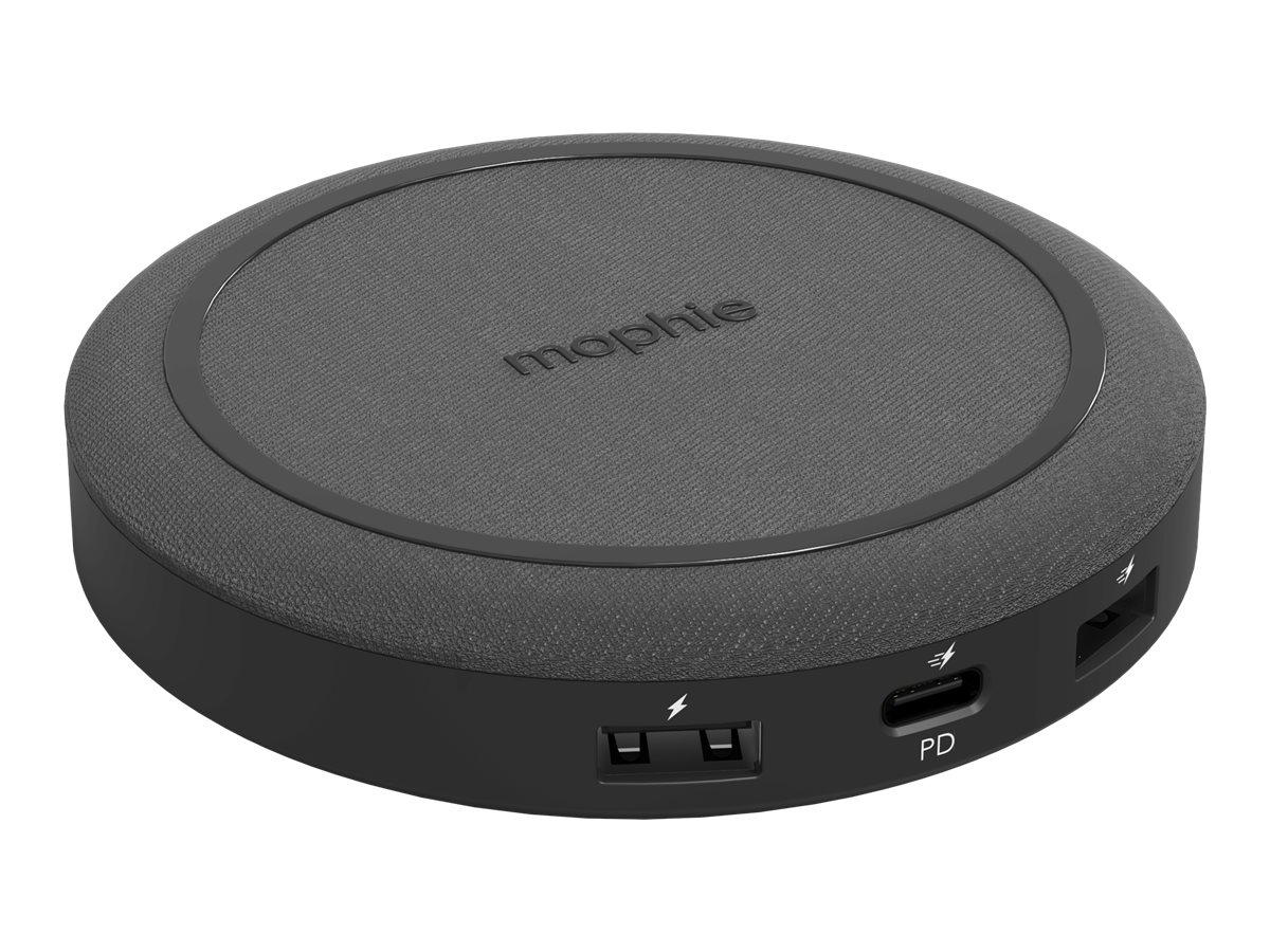 mophie wireless charging mat / power adapter + AC power adapter 2 x USB USB-C 60 Product shot Left-angle 79750