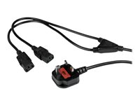 StarTech.com 6ft (2m) UK Computer Power Cable Y Splitter, 18AWG, BS 1363 to 2x C13 Power Cord, 10A 250V, Replacement AC Power