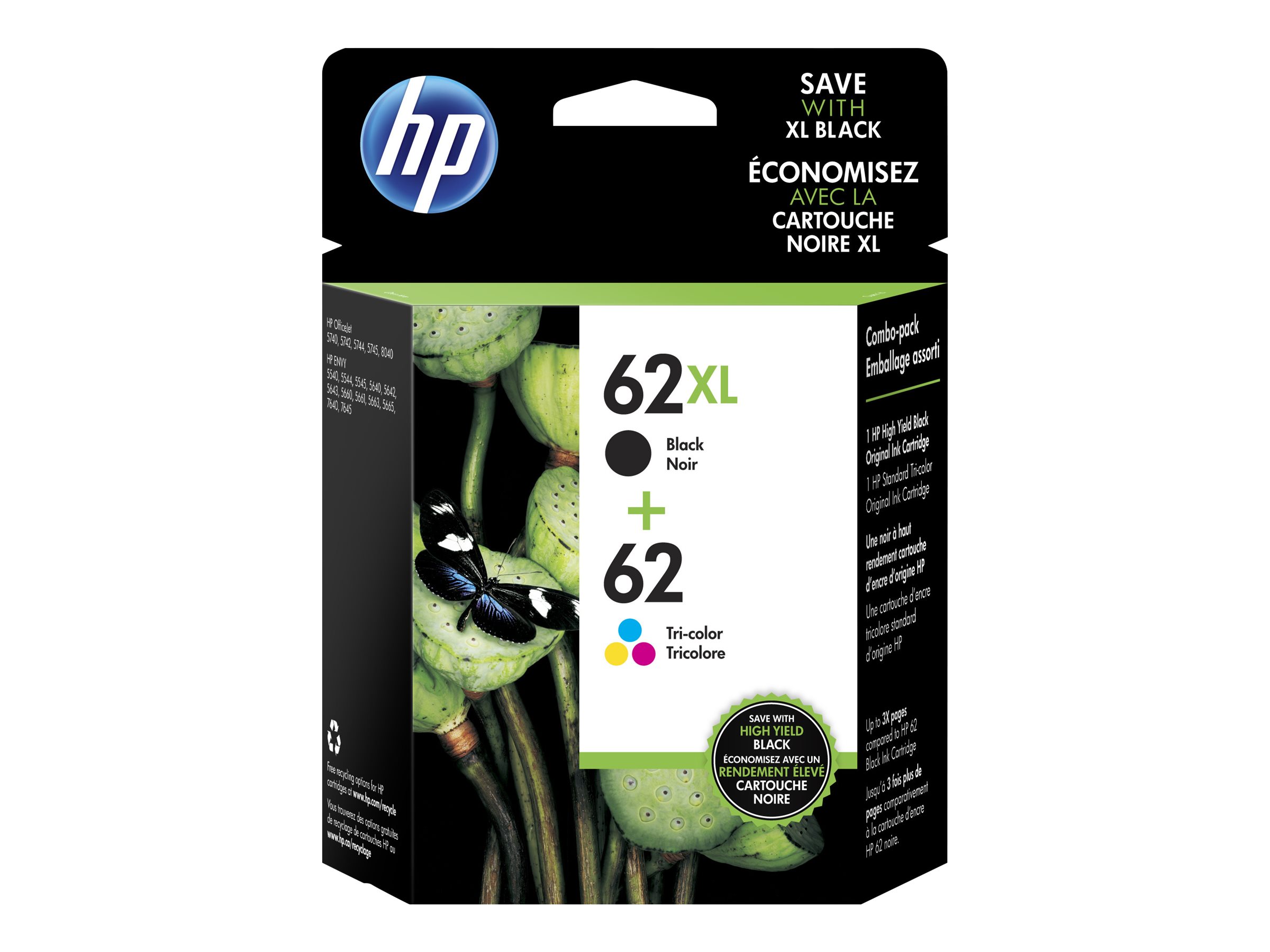 HP 62/62XL - 2-pack - Hight Capacity (black) + Standard Capacity