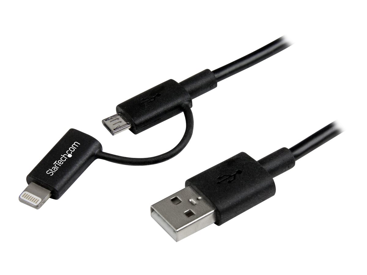  1m (3 ft) Black Apple 8-pin Lightning Connector or Micro USB  to USB Combo Cable for iPhone iPod iPad 