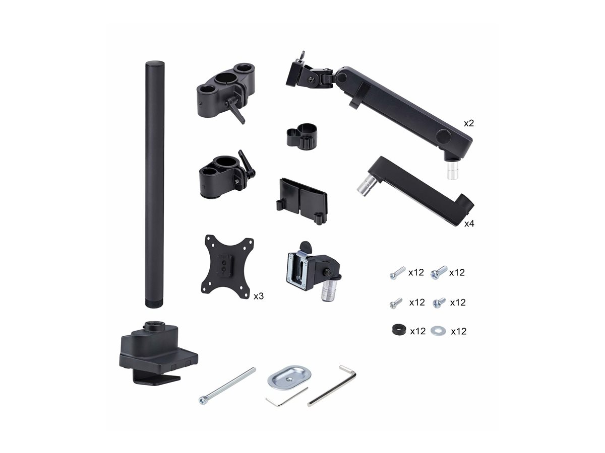 StarTech.com Triple Monitor Desk Mount For Up To Three 27in Screens, VESA 75x75/100x100, Tool-Less Arm Adjustments, C-Clamp/Grommet Mount, Spring-Assisted Arms montážní sada - nastavitelné rameno - pro 3 LCD displeje - černá – foto 3