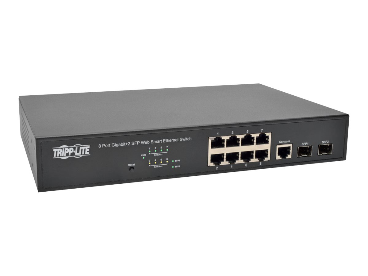 Eaton Tripp Lite series 8-Port Gigabit Ethernet Switch L2 Web-Smart Managed, 10/100/1000Mbps, 2 Dedicated Gigabit SFP Slots, 20 Gbps, Web Interface