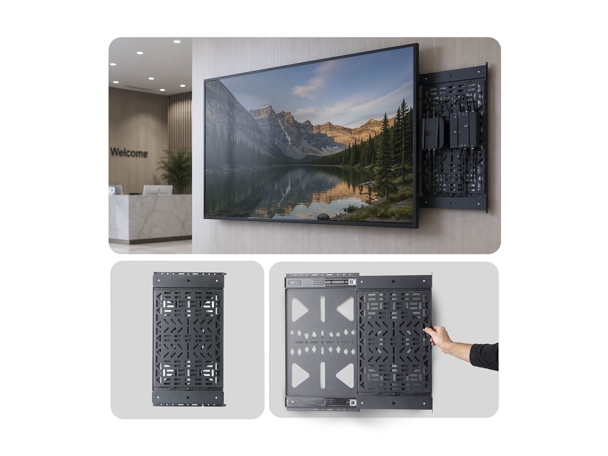 Startech montážní sada - výsuvný - pro streamer box / multimediální přehrávač - accessories mounting, 22 lbs (10 kg), behind TV, easy access - černá – foto 5