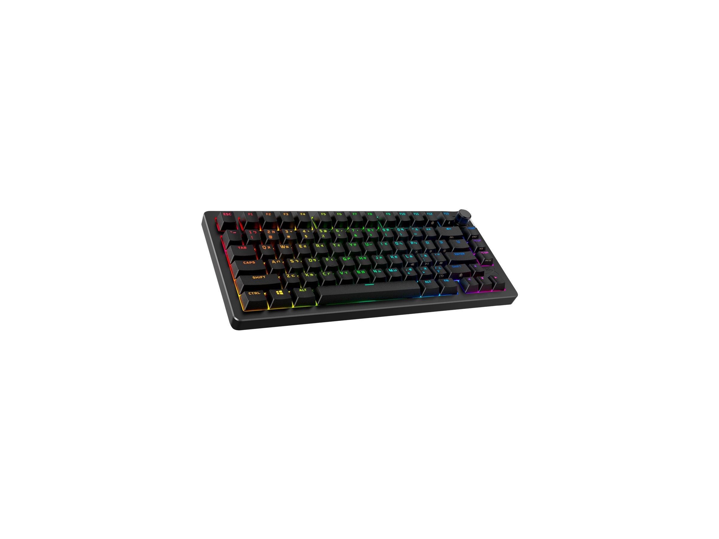 HyperX Alloy Rise keyboard 1000 Hz polling rate 100% anti-ghosting 80 million key presses Product shot Left-angle 79901