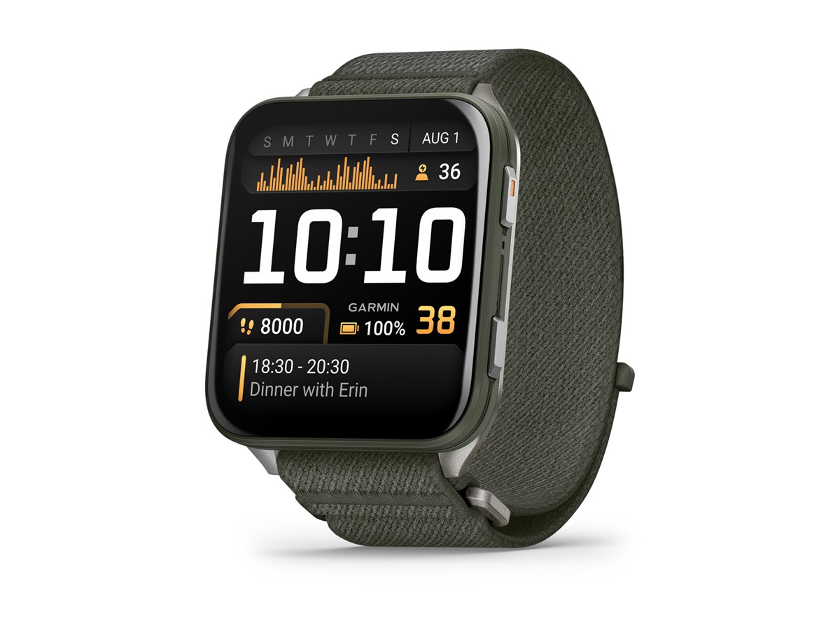 Garmin Venu X1 moss fibre-reinforced titanium sport watch with band moss 32 Product shot Left-angle 79750