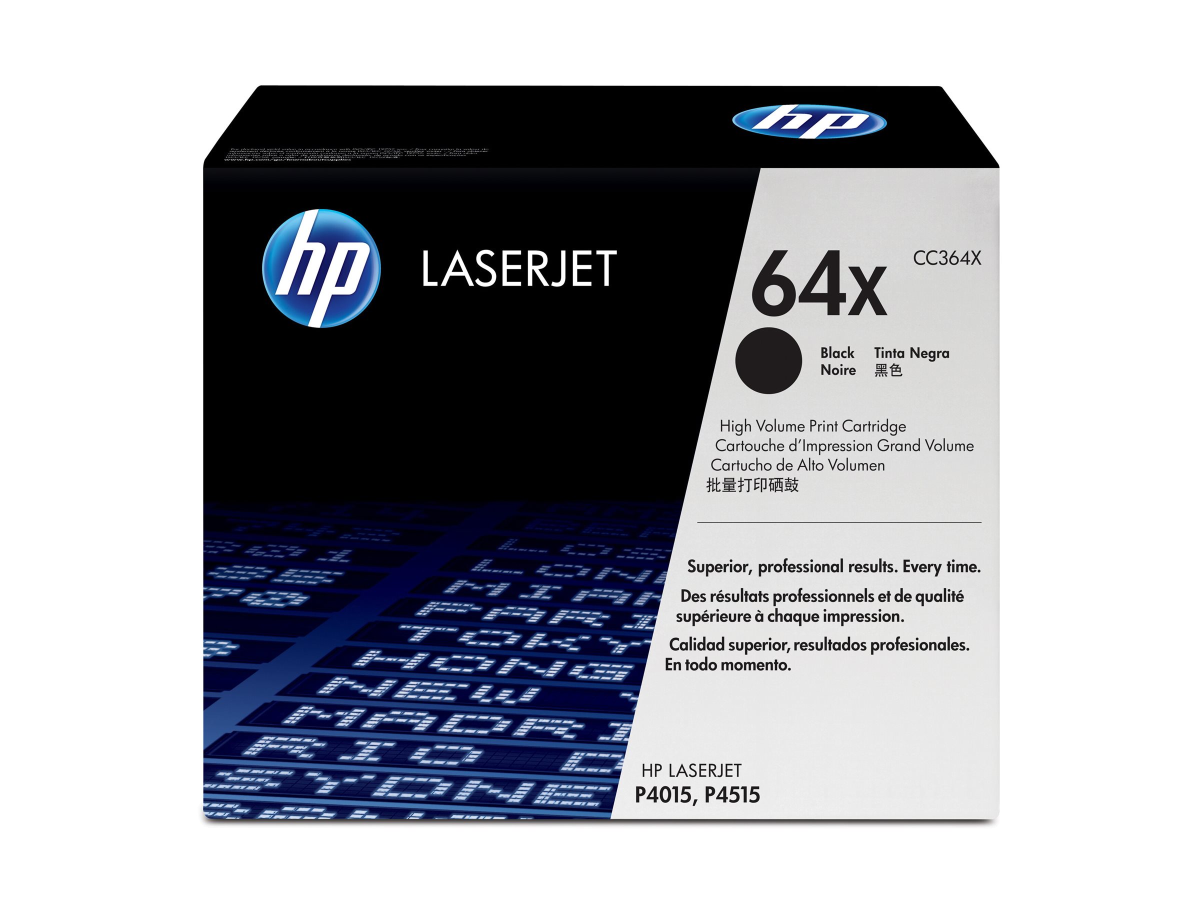 HP 64X High Yield black original LaserJet toner cartridge Product shot Front 79951