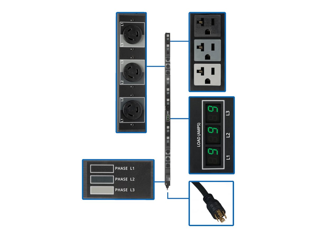 Eaton Tripp Lite Series PDU 3-Phase Metered 208/120V 5.7 kW 21 5-15/20R; 6 L6-20R 0URM