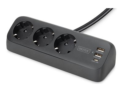 DIGITUS Steckdosenleiste 3x + 2USB 1,5m 12W 30W schwarz