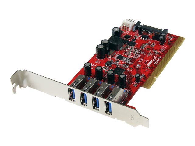 Image of StarTech.com 4 Port PCI SuperSpeed USB 3.0 Adapter Card with SATA/SP4 Power - Quad Port PCI USB 3 Controller Card (PCIUSB3S4) - USB adapter - PCI-X - USB 3.0 x 4