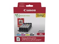 Canon CLI 581XL C/M/Y/BK Photo Value Pack Sort Gul Cyan Magenta Blækbeholder / papirsæt