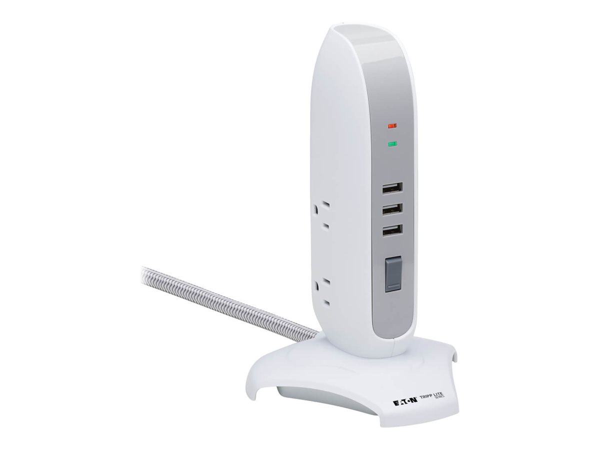 Tripp Lite 5-Outlet Surge Protector Tower, 3x USB Ports (3.1A Shared), 6 ft. Cord, 5-15P Plug, 1200 Joules, White
