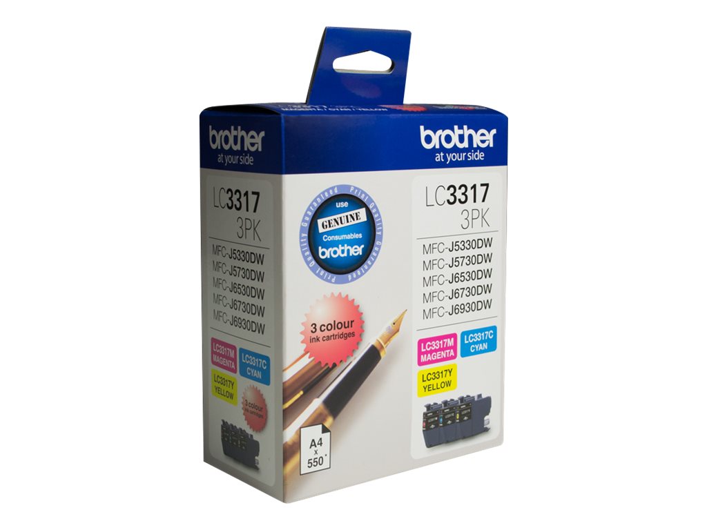 Brother LC33173PK 3-pack black yellow cyan magenta original ink Product shot Left-angle 79600