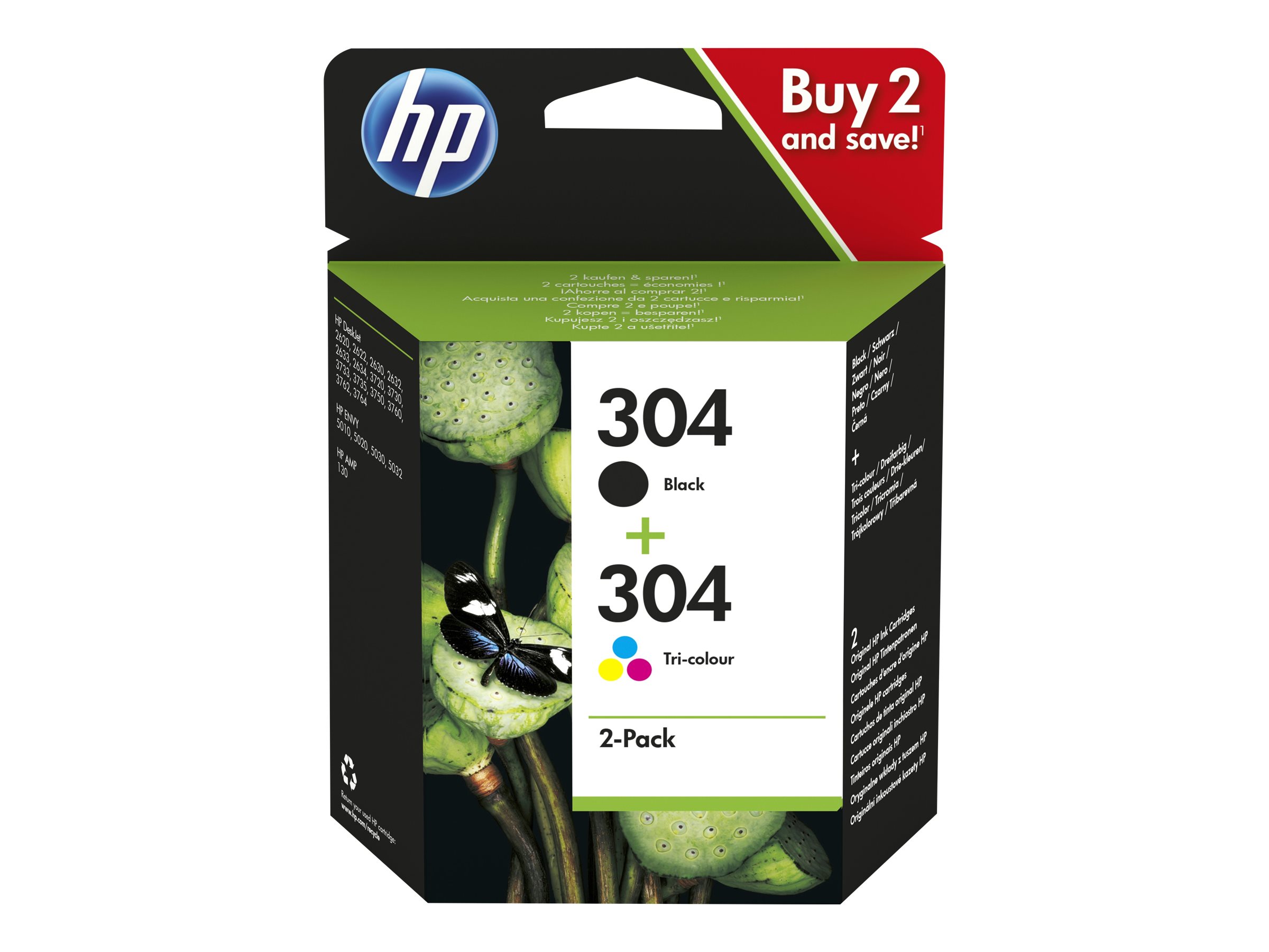 HP 304 - 2-pack (cyan, pigmented black magenta, yellow), - color