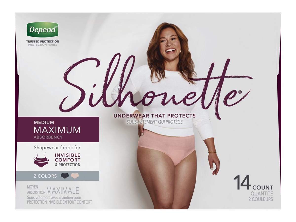 Depend Silhouette Incontinence Underwear for Women - Black/Pink - Maximum  Absorbency - Medium/14 Count