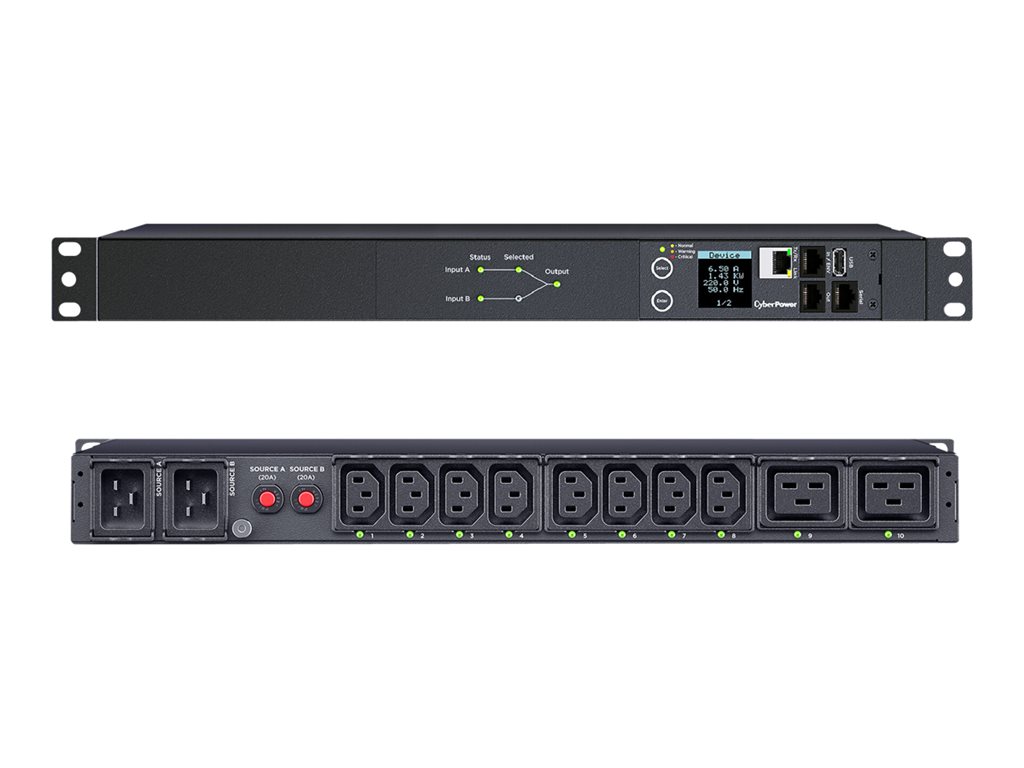 CYBERPOWER PDU44005 SWITCHED ATS 230V/16A 1U 8xIEC C13 2x IEC C19 Outlets