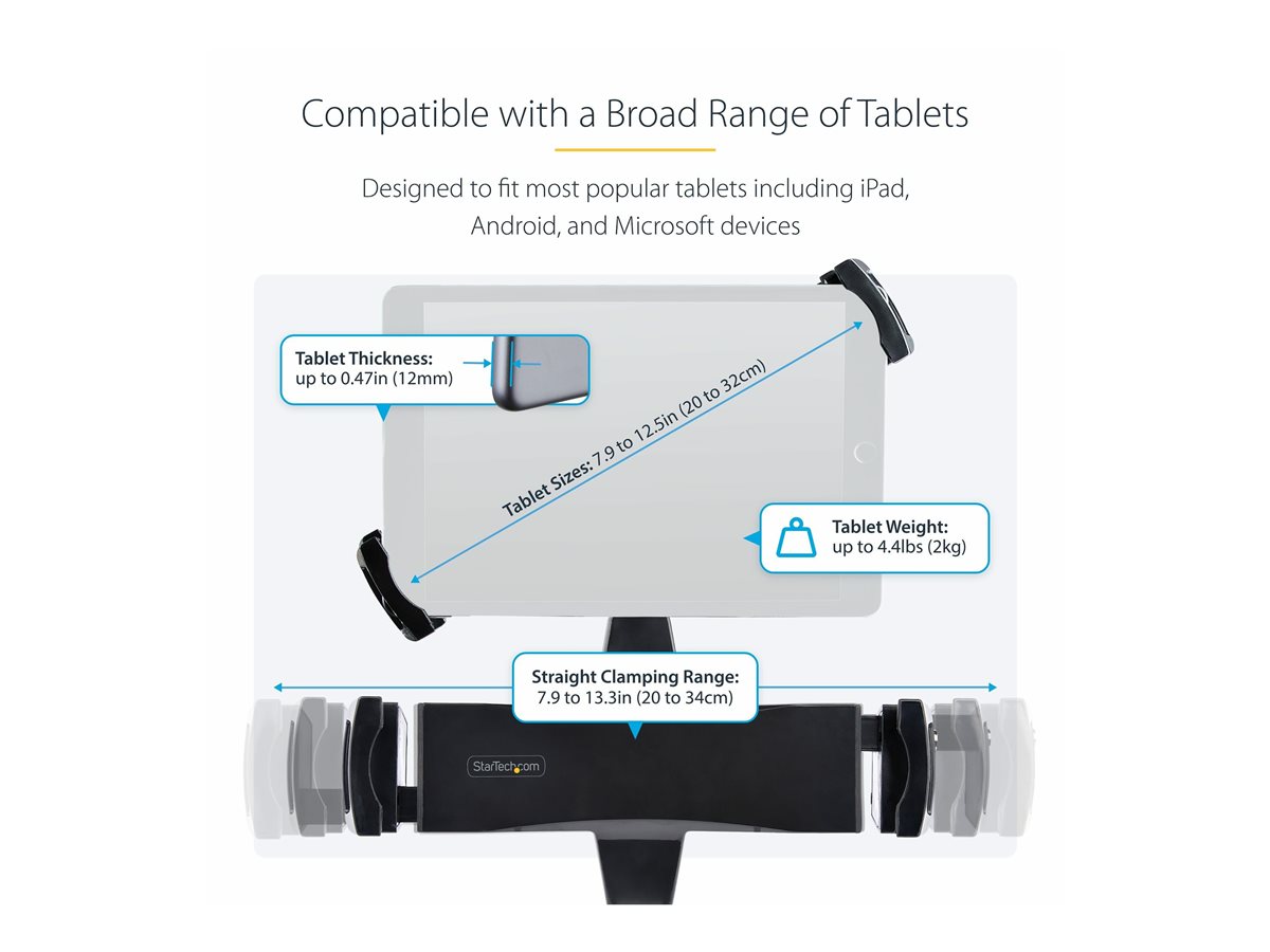 StarTech.com VESA Mount Adapter for Tablets 7.9 to 12.5in - Up to 2kg (4.4lb) - 75x75/100x100 VESA Patterns - Universal Anti-Theft Tablet VESA Mount Clamp - Secure Tablet Mount - Black montážní sada - pro tablet - černá – foto 14