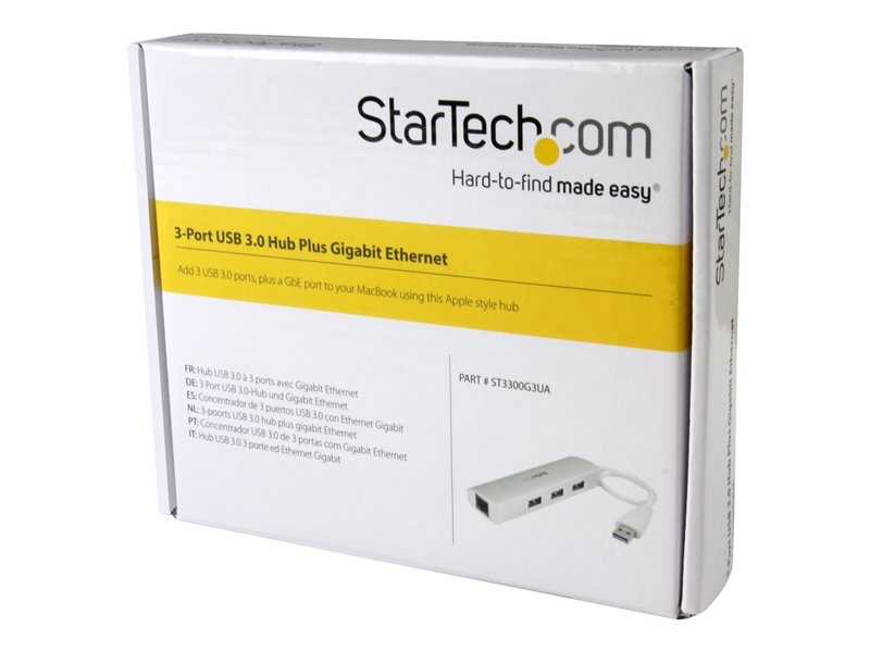StarTech.com Hub USB 3.0 3 ports avec GbE - Aluminium