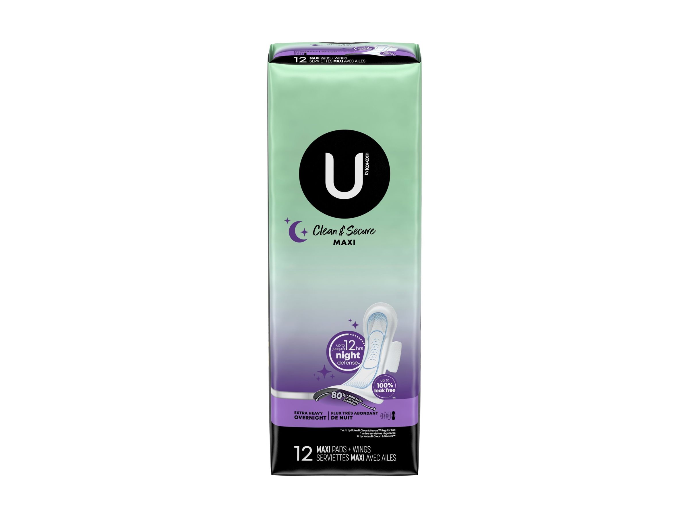 U by Kotex Clean & Secure Overnight Maxi Pads with Wings - Extra Heavy  Absorbency - 12 Count
