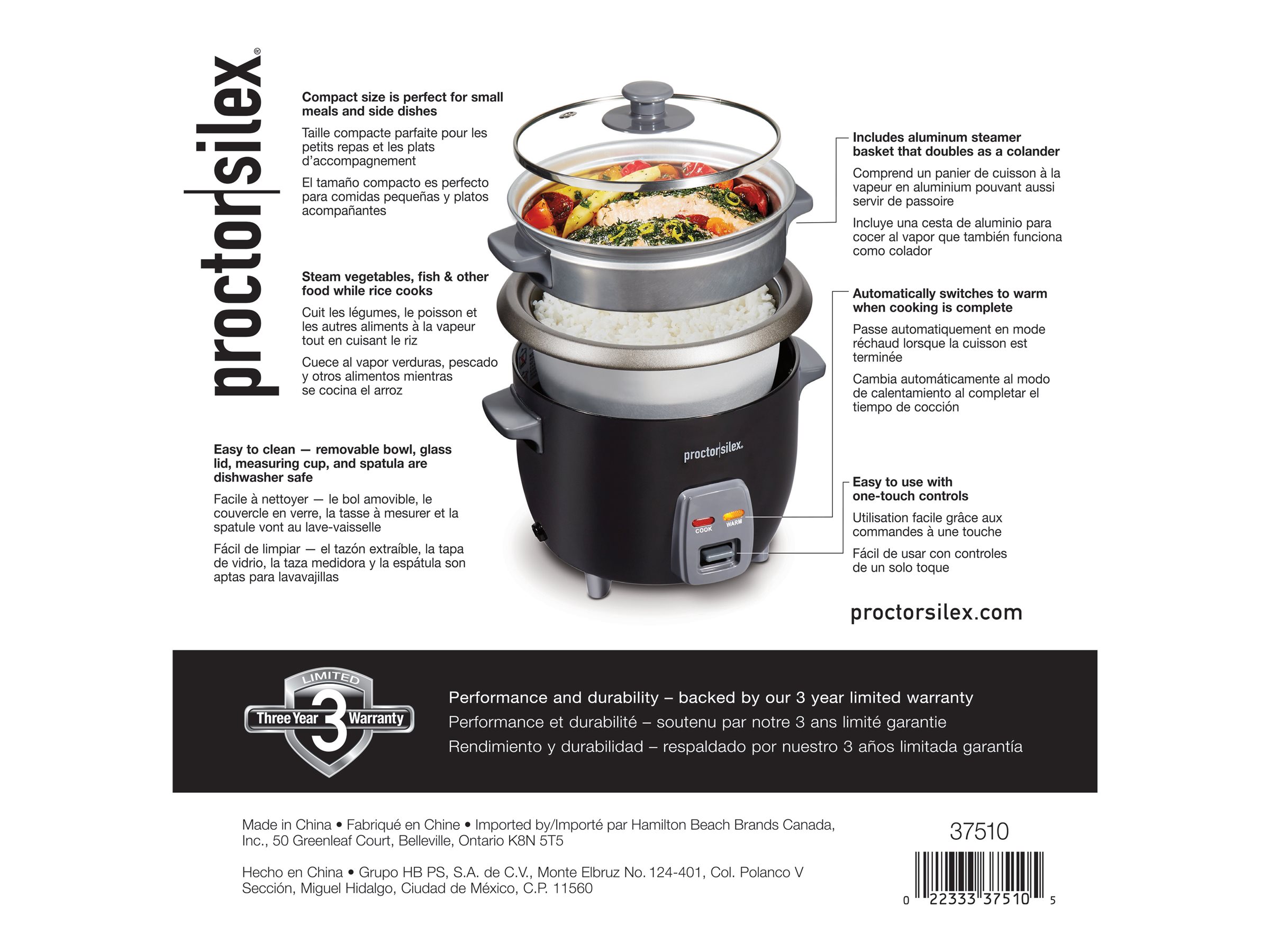 Proctor Silex Rice Cooker & Steamer Black 6 cups 37510