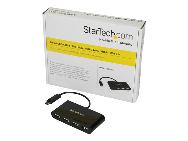 StarTech.com 4-Port USB-C Hub - USB-C to 4x USB-A Hub Adapter - Mini USB 2.0 Hub - Bus-powered USB Type-C Port Expander (ST4200MINIC)