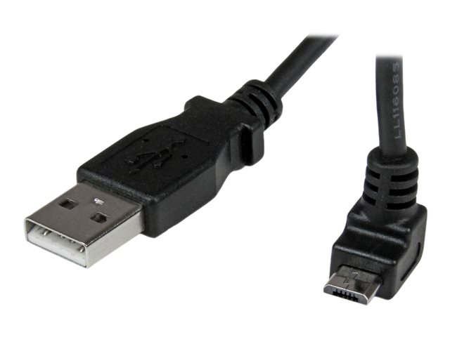 Image of StarTech.com 1m Micro USB Cable Cord - A to Up Angle Micro B - Up Angled Micro USB Cable - 1x USB A (M), 1x USB Micro B (M) - Black (USBAUB1MU) - USB cable - Micro-USB Type B to USB - 1 m