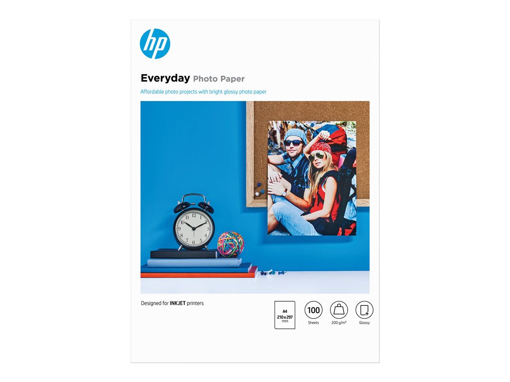 HP Everyday Photo Paper - Glänzend - A4 (210 x 297 mm) - 200 g/m² - 100 Blatt Fotopapier - für Officejet 20X, 38XX, 46XX, 52XX, 6000 E609, 68XX, 80XX; Photosmart B110, Wireless B110