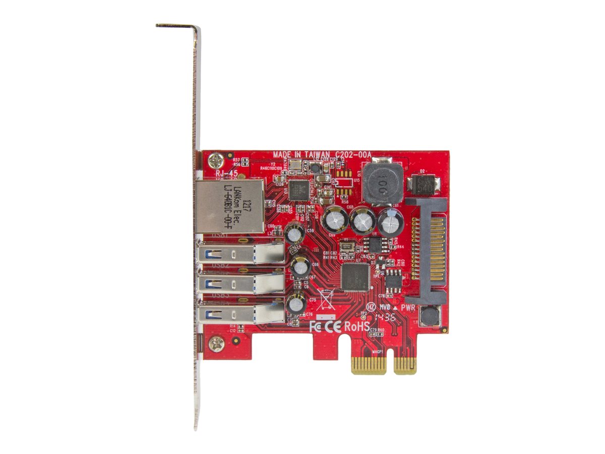 StarTech.com 3 Port PCI Express USB 3.0 Card + Gigabit Ethernet - Fits Standard & Low-Profile PCs - UASP Supported - Optional SATA Power (PEXUSB3S3GE) - síťový / USB adaptér - PCIe 2.0 - USB 3.0 x 3 + 1000Base-T x 1 – foto 3