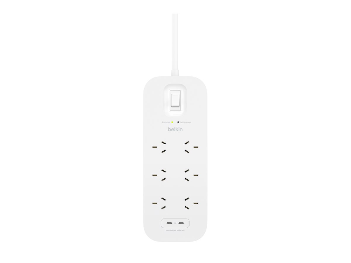 Belkin Connect surge protector with 2 USB-C ports 2400 Product shot Right-angle 79850