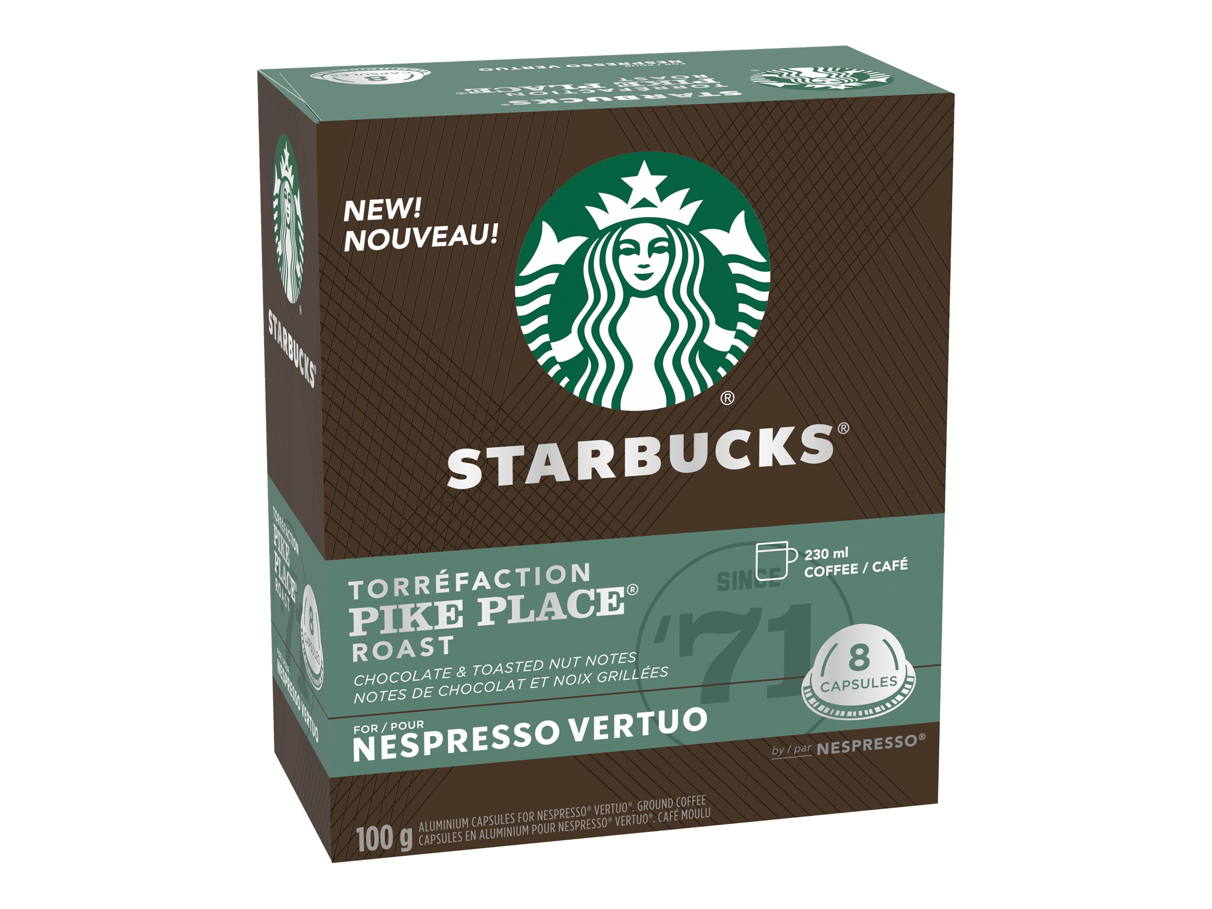 Starbucks Pike Place Medium Roast Coffee, Capsules for Nespresso Vertuo, 8  count, 100g/3.5 oz. Box {Imported from Canada} 