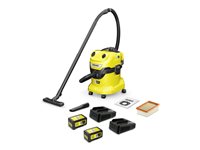 Kärcher WD 4-18 Dual Battery Set - Støvsuger - beholder - pose / uden pose - gul - 2 batterier, inkluderet oplader