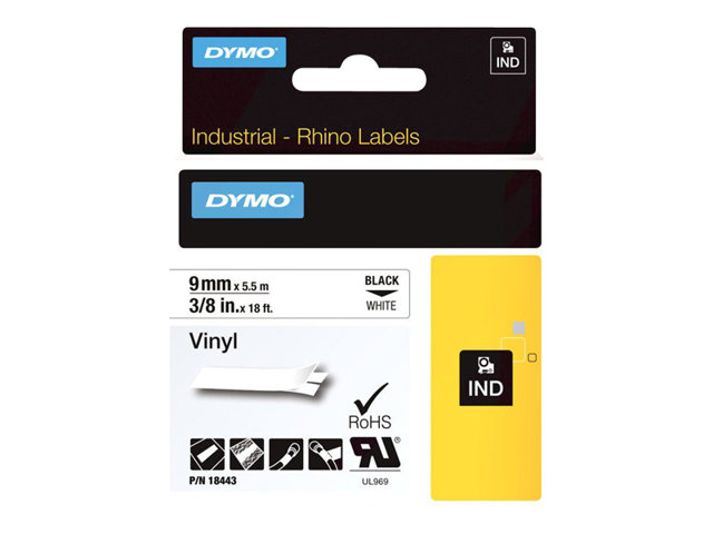 DYMO IND - Vinyle - adhsif - noir sur blanc - Rouleau (0,9 cm x 5 m) 1 cassette(s) bande d\'tiquettes - pour LabelMANAGER 210, 280, 360, 420, PnP; Rhino 4200, 5200; RhinoPRO 6000