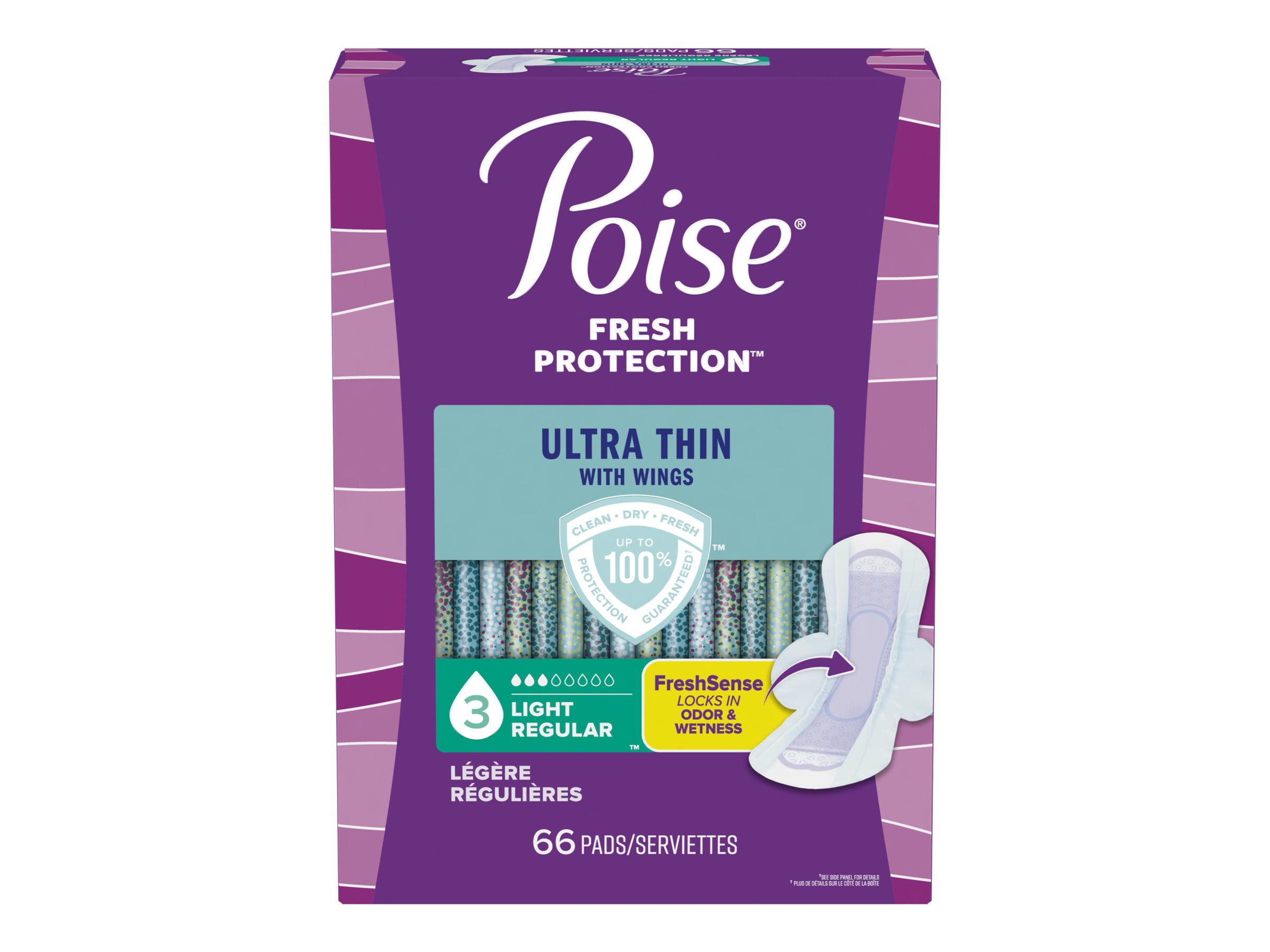 Poise Ultra Thin Regular Length Incontinence & Postpartum Pads With Wings - Light Absorbency - 66 Count