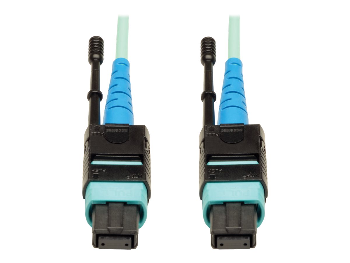 Tripp Lite MTP MPO Patch Cable Push Pull Tab 100GbE Aqua OM3 Plenum 3M 10ft 10' '3 Meter