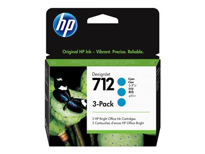 HP 712 3-Pack 29-ml Cyan DesignJet Ink - Nr. 3ED77A