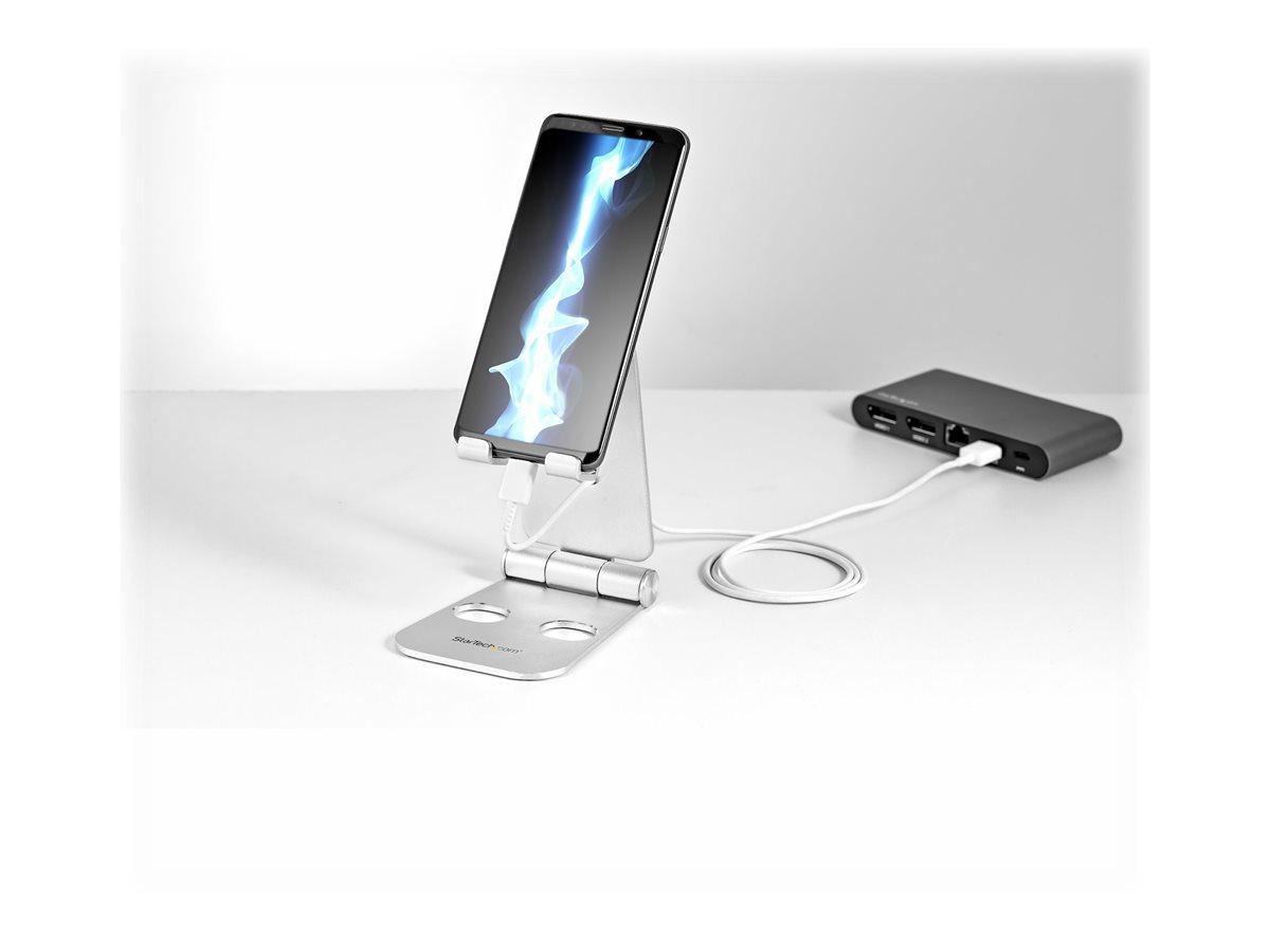 StarTech.com Phone and Tablet Stand, Foldable Universal Mobile Device Holder for Smartphones & Tablets Adjustable Multi-Angle Ergonomic Cell Phone Stand for Desk Portable, 4in to 13in - Foldable Phone Holder (USPTLSTND) - stojan pro desktop pro mobilní telefon, tablet – foto 3