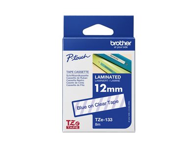 Brother TZe-133 - Bleu sur transparent - Rouleau (1,2 cm x 8 m) 1 cassette(s) ruban lamine - pour Brother PT-D210, D600, H110, P750, P950; P-Touch Cube PT-P300; P-Touch Cube Pro PT-P910