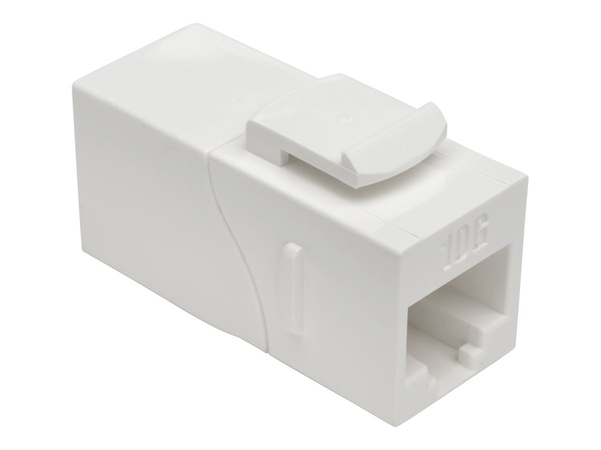 Tripp Lite Cat6a Straight-Through Modular In-Line Snap-In Coupler w/90-Degree Down-Angled Port, White (RJ45 F/F)