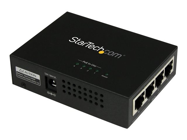 Startechcom 4 Port Gigabit Midspan Poe Injector 8023at And 8023af Wall Mountable Power Over Ethernet Midspan Poeinj4g Poe Injector 120 Watt