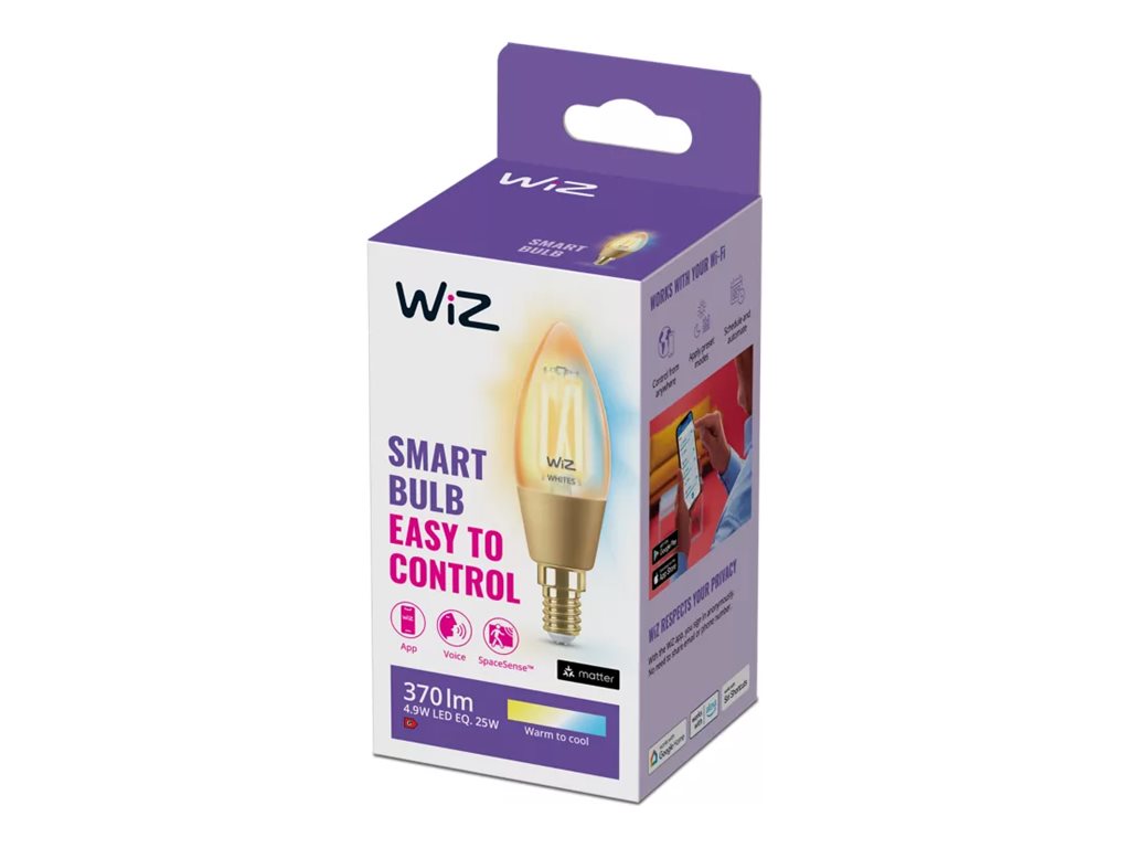 WiZ Smart LED shape: C35 E14 4.9 W tunable white 2000-5000 K candle amber Product shot Right-angle 79700
