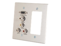 C2G VGA, 3.5mm Audio, Composite Video and RCA Stereo Audio Pass Through Double Gang Wall Plate with One Decorative Style Cutout - Brushed Aluminum
