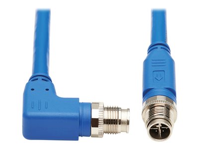 Eaton Tripp Lite Series M12 X-Code Cat6a 10G F/UTP CMR-LP Shielded Ethernet Cable (Right-Angle M/M), IP68, PoE, Blue, 5 m (16.4 ft.)