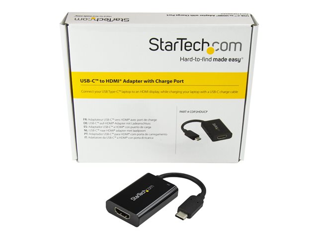 Image of StarTech.com USB C to HDMI 2.0 Adapter with Power Delivery, 4K 60Hz USB Type-C to HDMI Display/Monitor Video Converter, 60W PD Pass-Through Charging Port, Thunderbolt 3 Compatible, Black - USB-C Display Adapter (CDP2HDUCP) - adapter - HDMI / USB