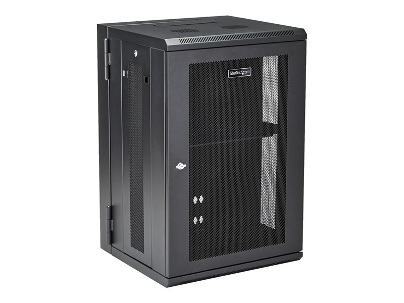 StarTech .com Armoire Réseau Murale à 4 Montants 18U avec Étagère 1U, Armoire Serveur Murale 19" à Charnières pour Équipement IT/AV/Électronique/Ordinateur, Armoire Rack Ventilée Flexible