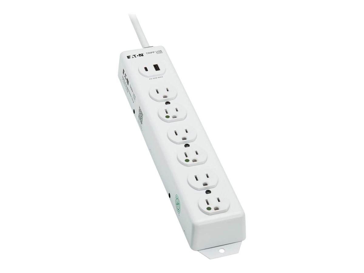 Eaton Tripp Lite Series UL 1363 Medical-Grade Power Strip, 6 Hospital-Grade Outlets, USB Charging, Safety Covers, Antimicrobial, 6 ft. Cord