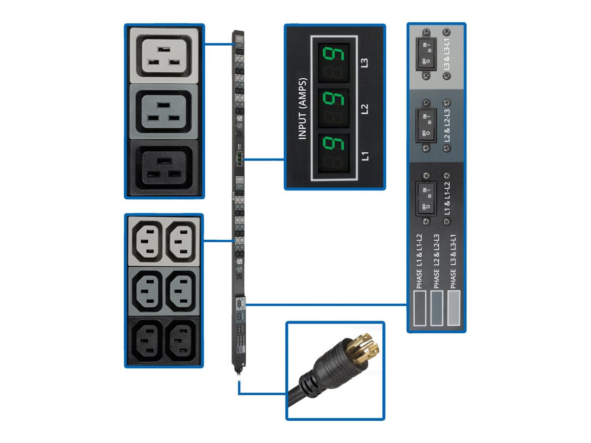 Eaton Tripp Lite Series PDU 3-Phase Metered 208V / 120V 36 C13; 6 C19; 6 5-15/20R 0URM