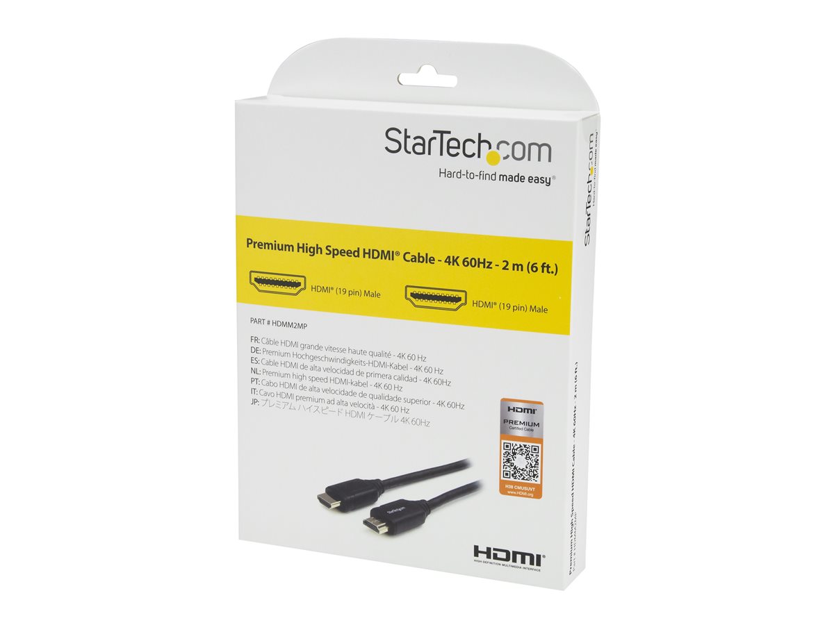 StarTech.com 6ft (2m) Premium Certified HDMI 2.0 Cable with Ethernet, High Speed Ultra HD 4K 60Hz HDMI Cable HDR10, HDMI Cord (Male/Male Connectors), For UHD Monitors, TVs, Displays - Durable HDMI Cable - kabel HDMI s ethernetem - 2 m – foto 3