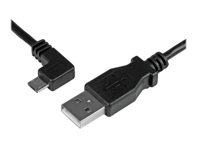 Image of StarTech.com 2m 6 ft Micro-USB Charge-and-Sync Cable - Left-Angle Micro-USB - M/M - USB to Micro USB Charging Cable - 24 AWG (USBAUB2MLA) - USB cable - Micro-USB Type B to USB - 2 m