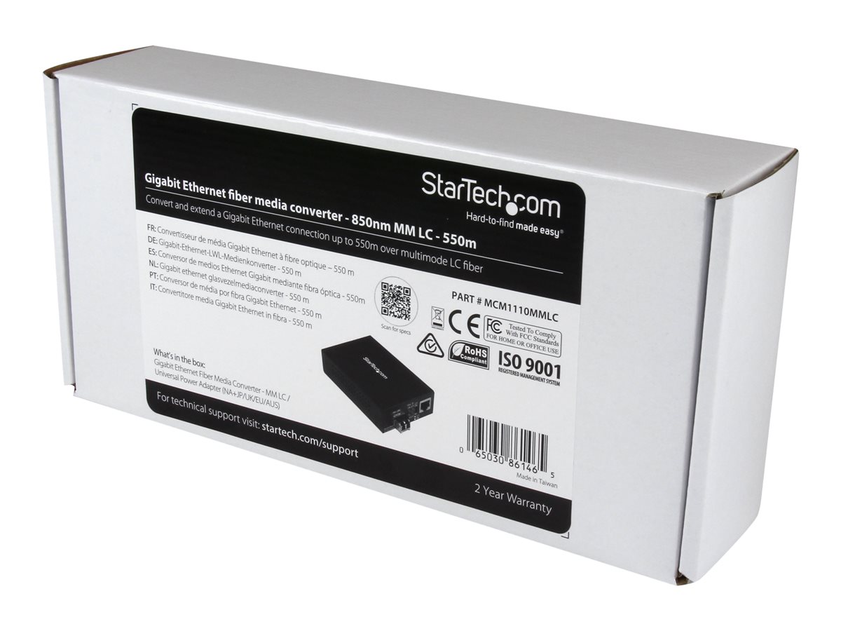 StarTech.com Multimode (MM) LC Fiber Media Converter for 10/100/1000 Network - 550m - Gigabit Ethernet - 850nm - with SFP Transceiver (MCM1110MMLC) - konvertor médií s optickými vlákny - 10Mb LAN, 100Mb LAN, 1GbE – foto 3