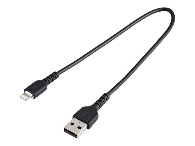 Image of StarTech.com 12 in(30cm) Durable Black USB-A to Lightning Cable, Heavy Duty Rugged Aramid Fiber USB Type A to Lightning Charger/Sync Power Cord, Apple MFi Certified iPad/iPhone 12 Pro Max - iPhone 7/8/11/11 Pro - Lightning cable - Lightning / USB - 30 cm